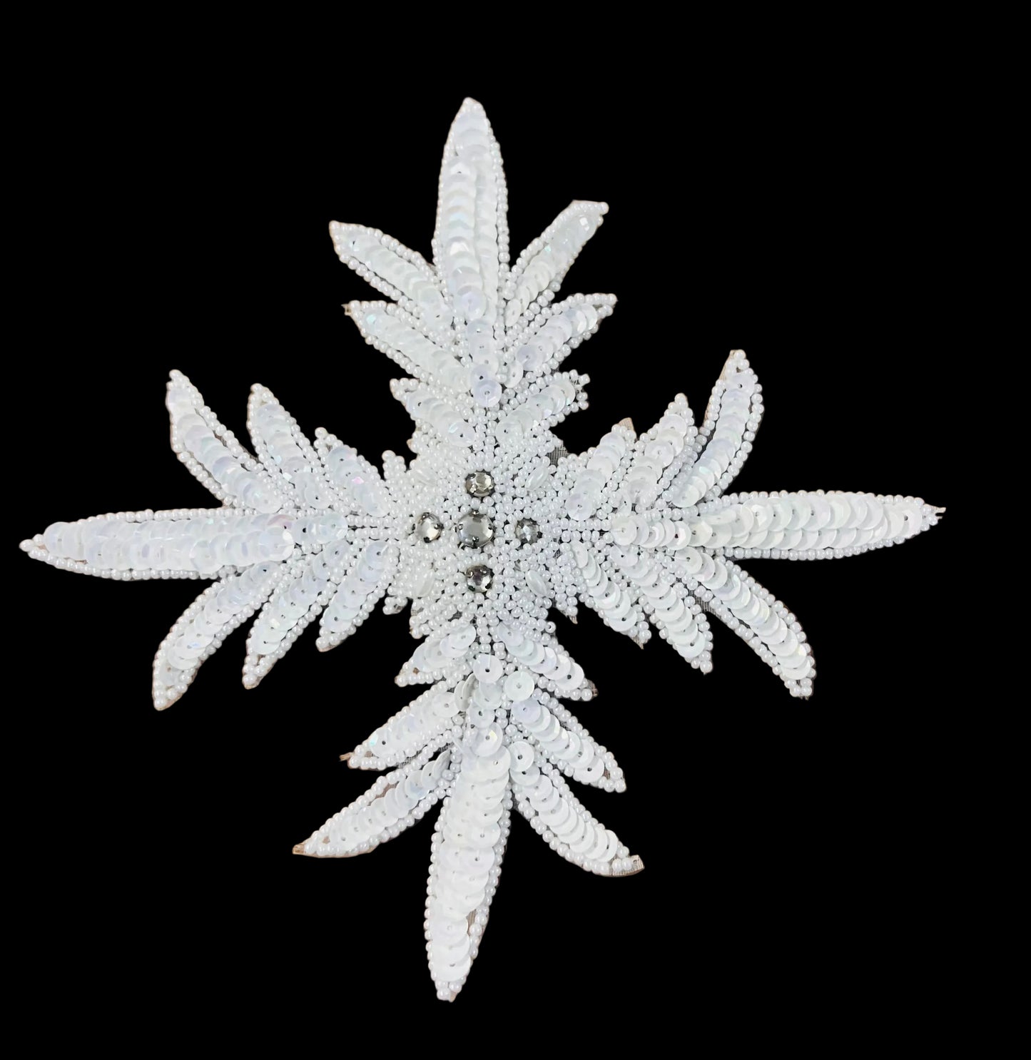 Designer Motif with White Sequins and Beads and Rhinestones 7" x 7"