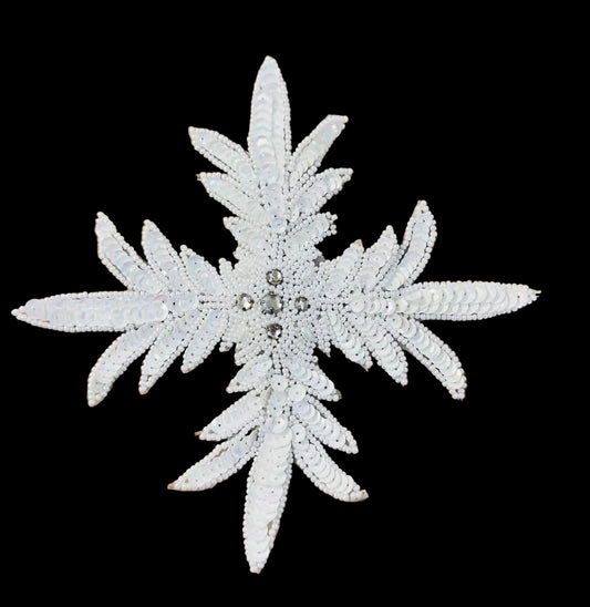 Designer Motif with White Sequins and Beads and Rhinestones 7" x 7"