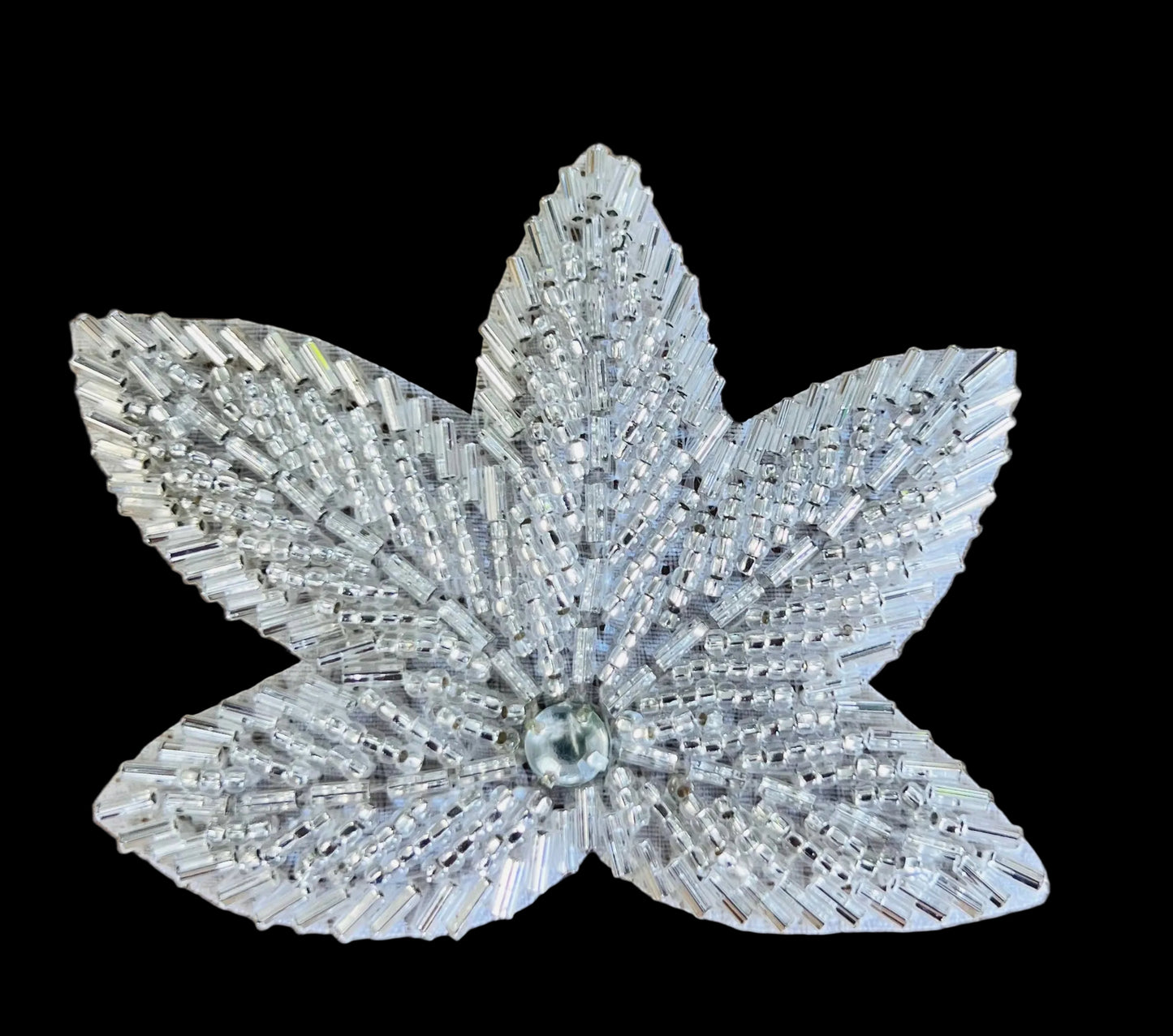 Silver five point beaded leaf 2.5' x 3.5"