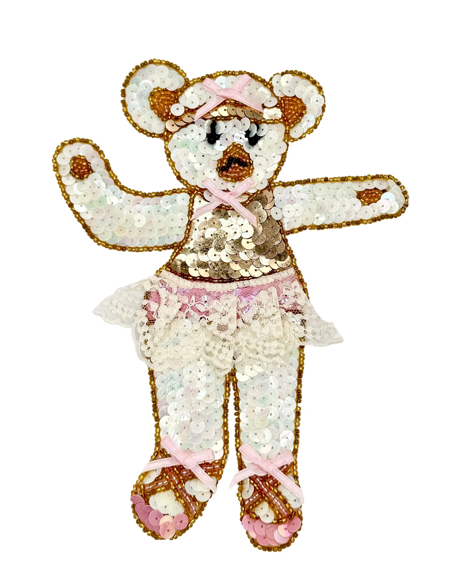 Vintage Ballerina Bear in Tutu - Sequins and Beads 8" x 6.5"