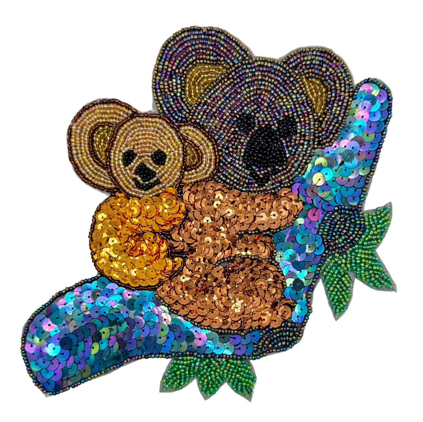 Mother and Baby Koala Bears in a Tree - Sequins and Beads -  7.25" x 7.25"