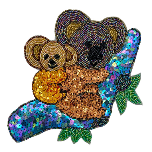 Mother and Baby Koala Bears in a Tree - Sequins and Beads -  7.25" x 7.25"