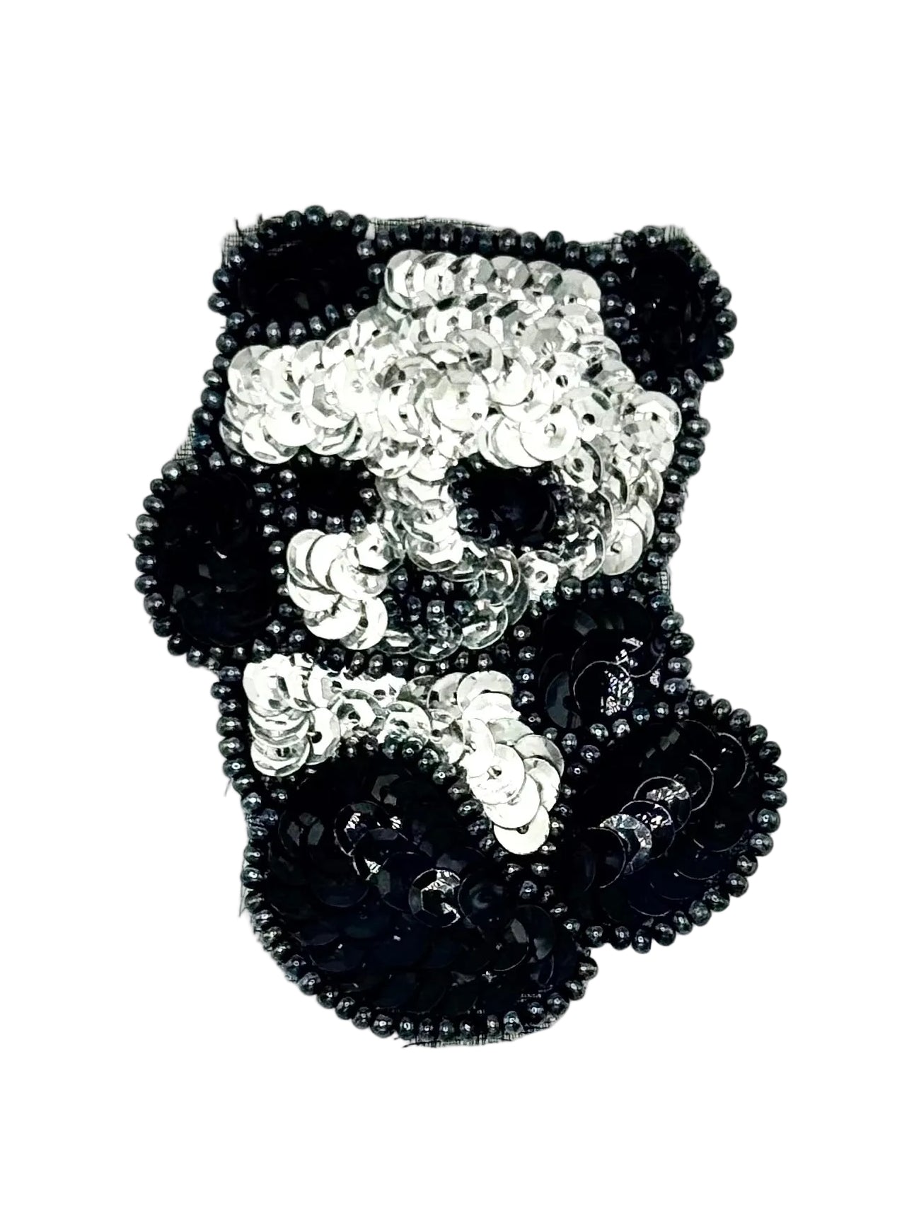 Black and white beaded baby panda on a white background