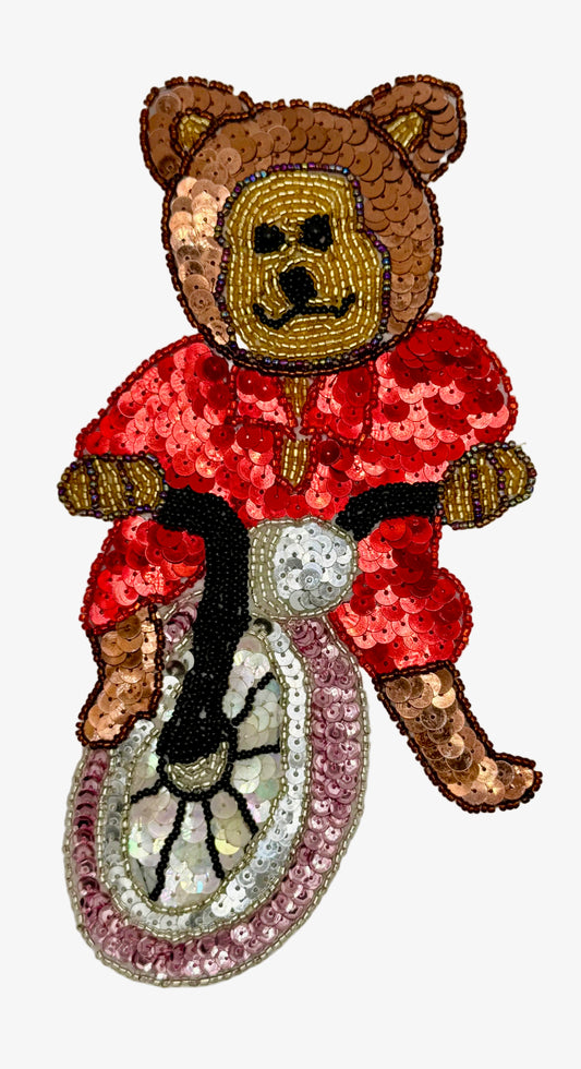 Vintage Bear on a Bicycle - Sequins and Beads 8.5" X 4.5"