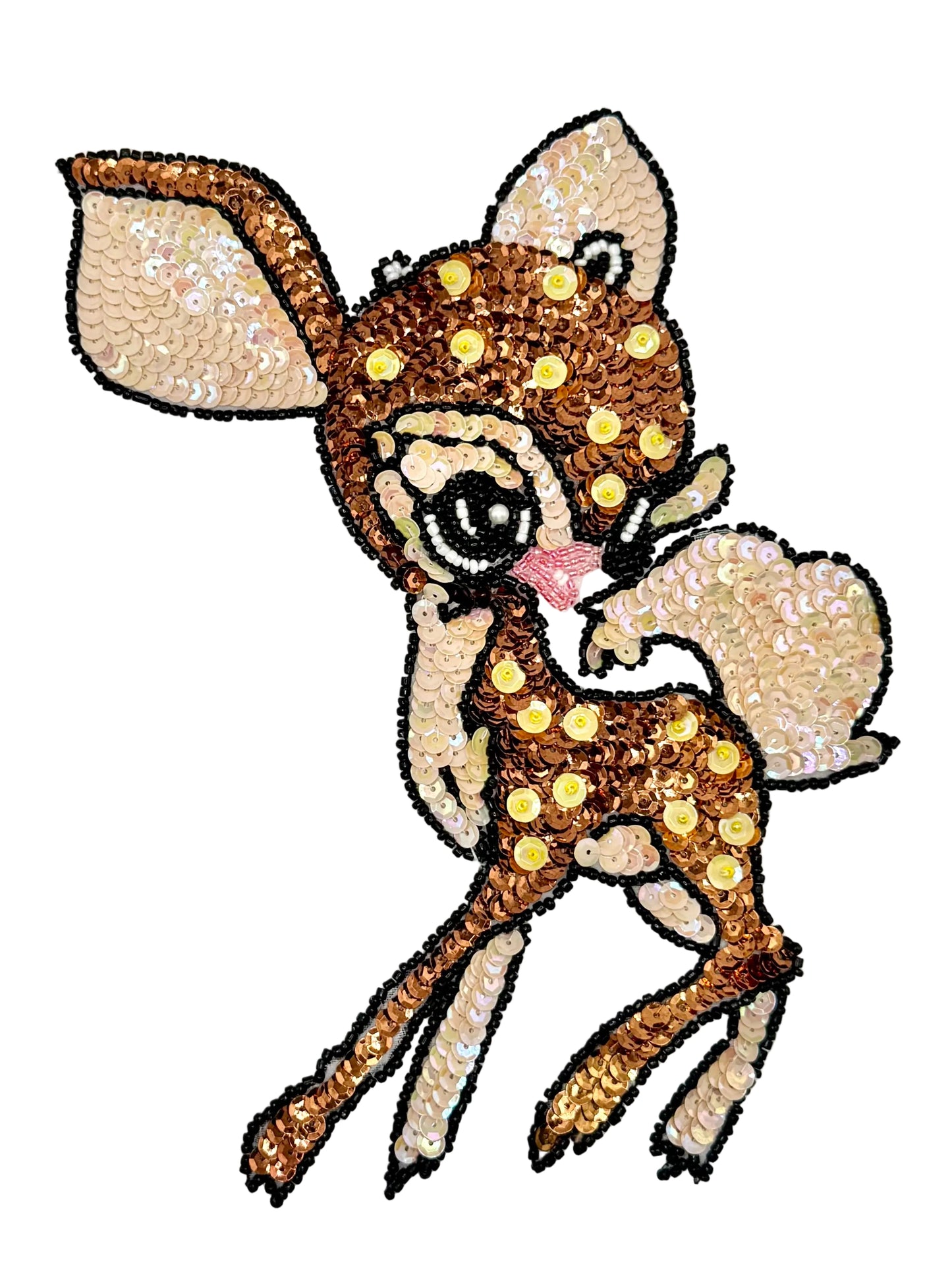 Sequined deer design on a white background