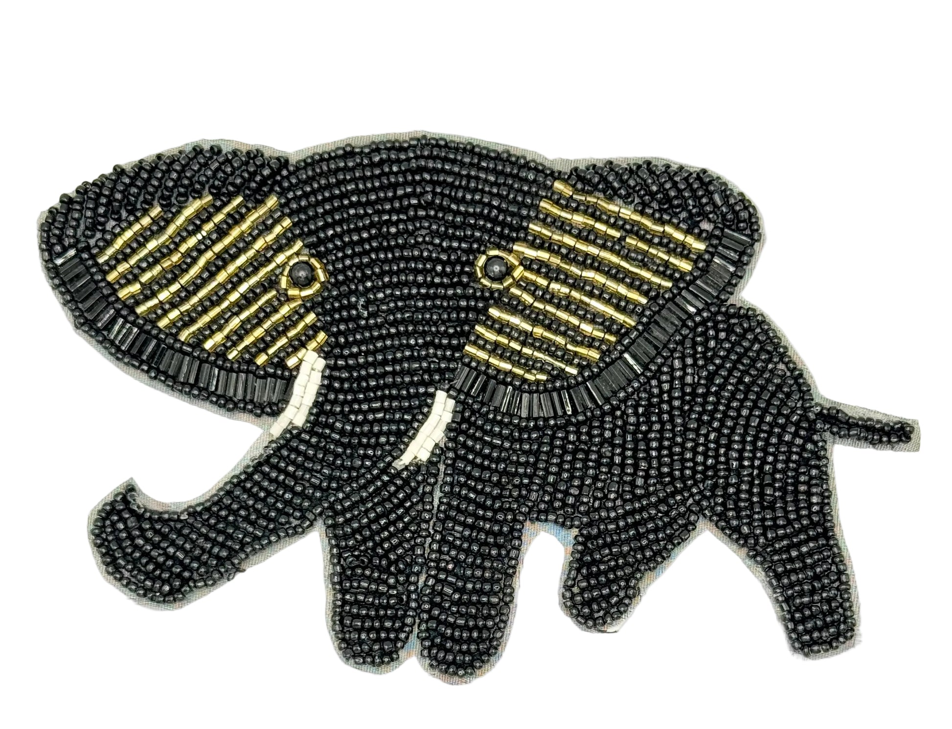 Black beaded elephant on a white background
