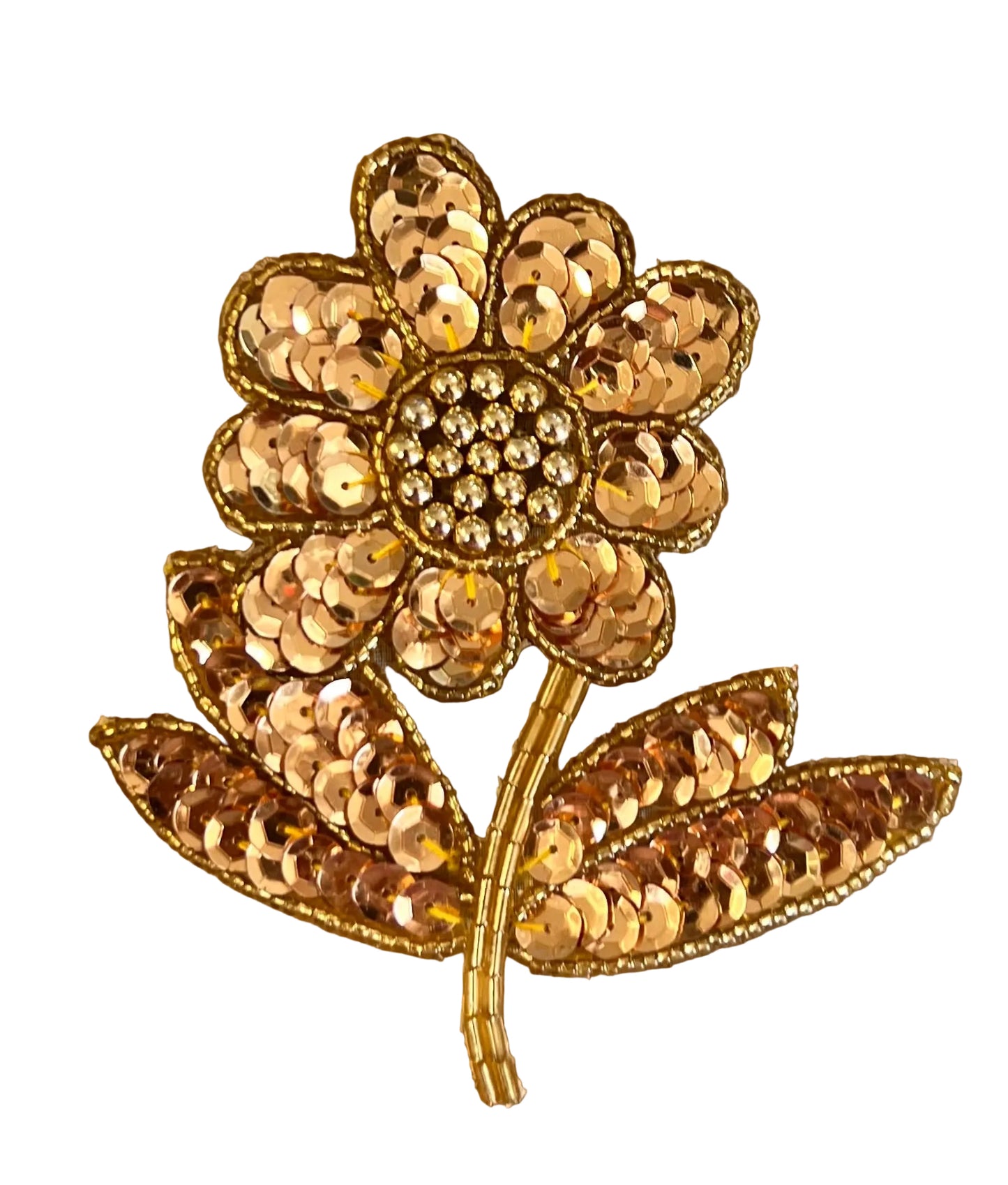 Flower with Gold Sequins and Beads 4" x 3.5"