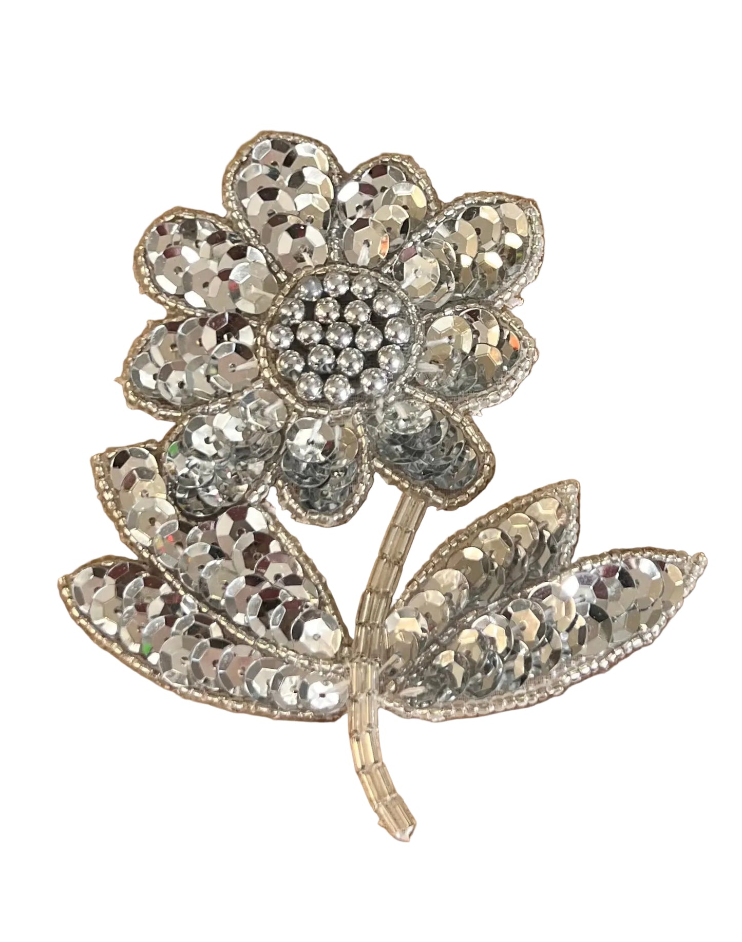 Flower with Silver Sequins and Beads 4" x 3.5"