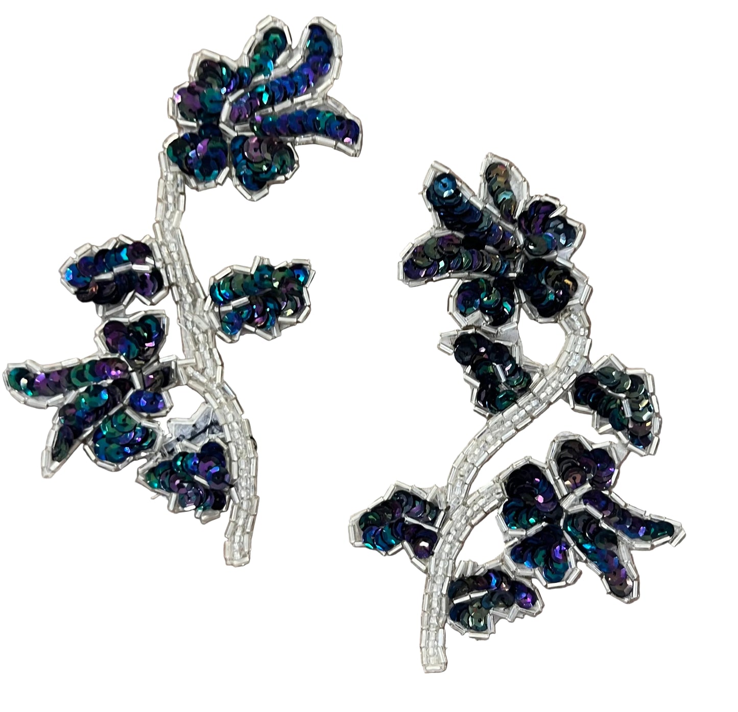 Flower Pair with Moonlite Sequins and Silver Beads 5" x 3.5"