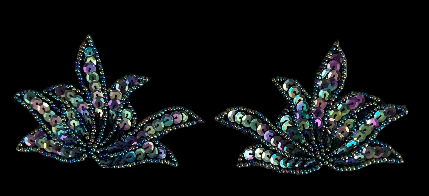 Leaf Pair with Moonlite Sequins and Beads 3" x 3"