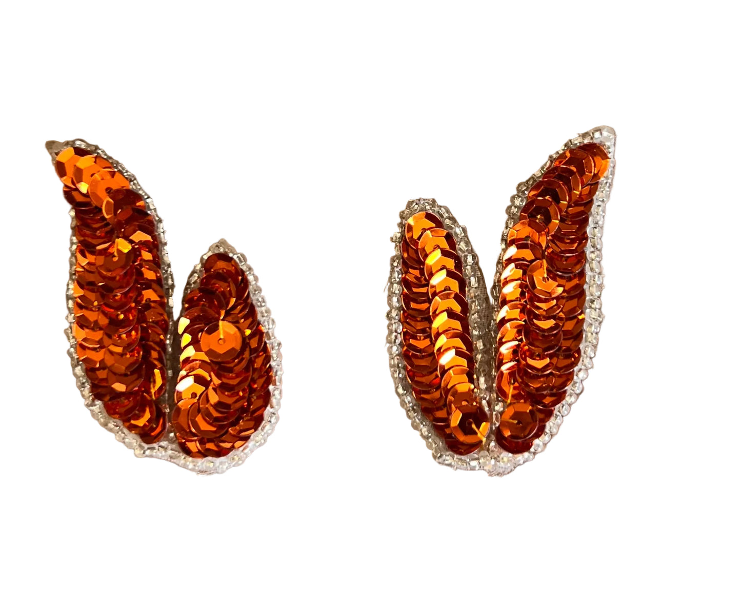Leaf Pair or Singe with Fall Color Orange Sequins and Silver Beads 1.25" x 2"