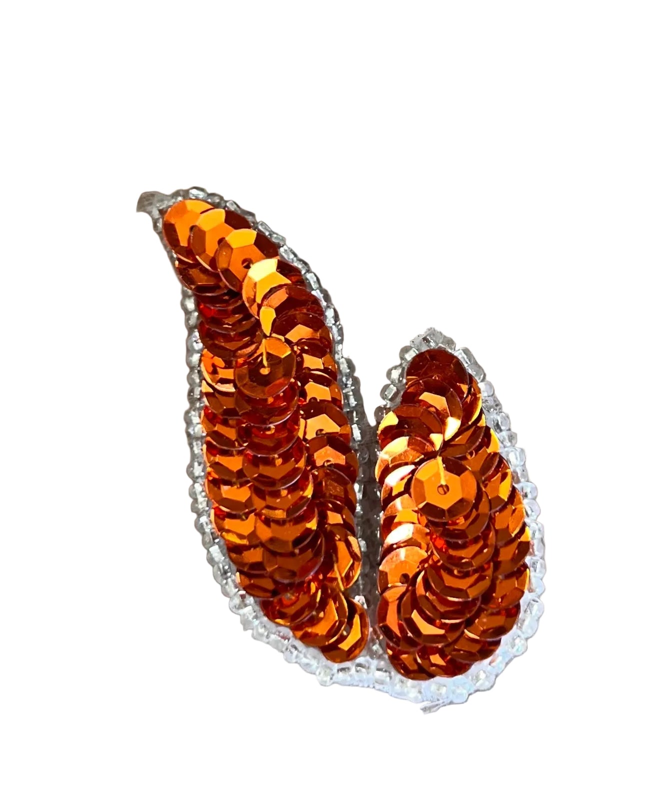 Leaf Pair or Singe with Fall Color Orange Sequins and Silver Beads 1.25" x 2"