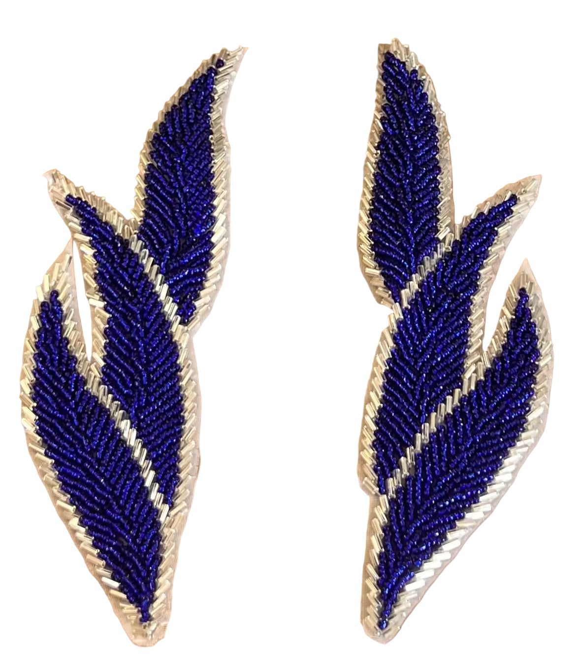 Leaf Pair with Blue and Silver Glass Beads 7.25" x 2"