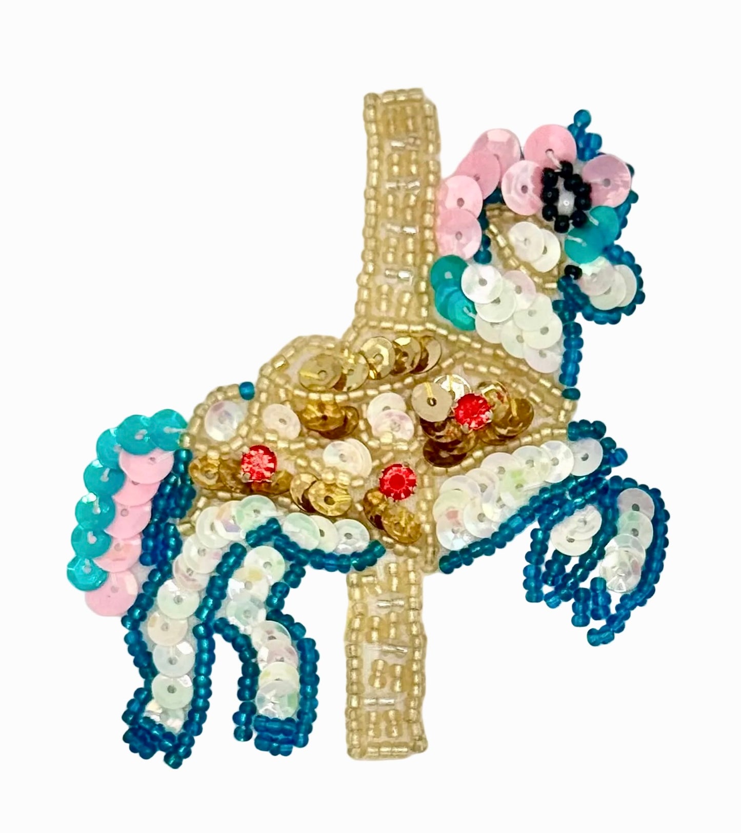Carousel Horse with  sequins and beads on a white background