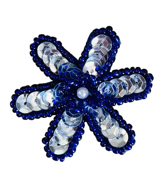 SILVER FLOWER WITH ROYAL BEADED TRIM