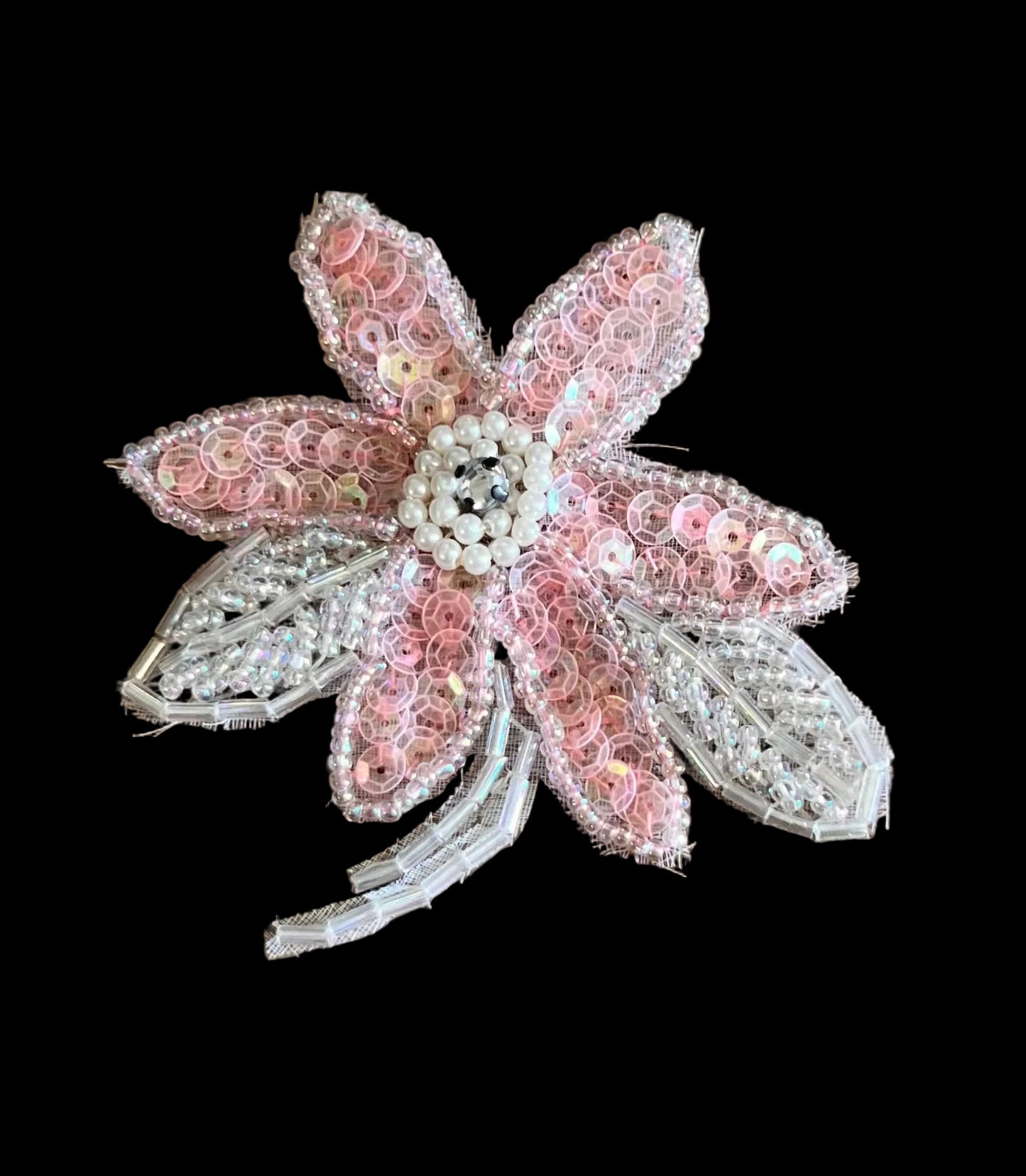 Flower Pink and Iridescent Sequins and Beads 3" x 2.75"