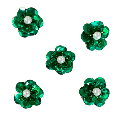 Set of 5 Teal Sequin Flower with Pearl 1"
