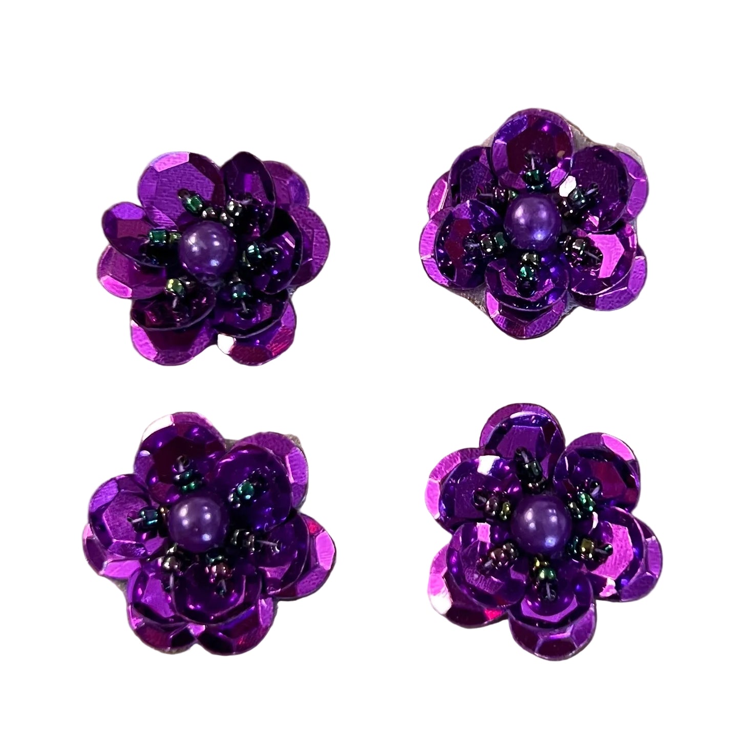 Juego de 5 flores moradas con perla blanca en el centro de 2.5 cm
