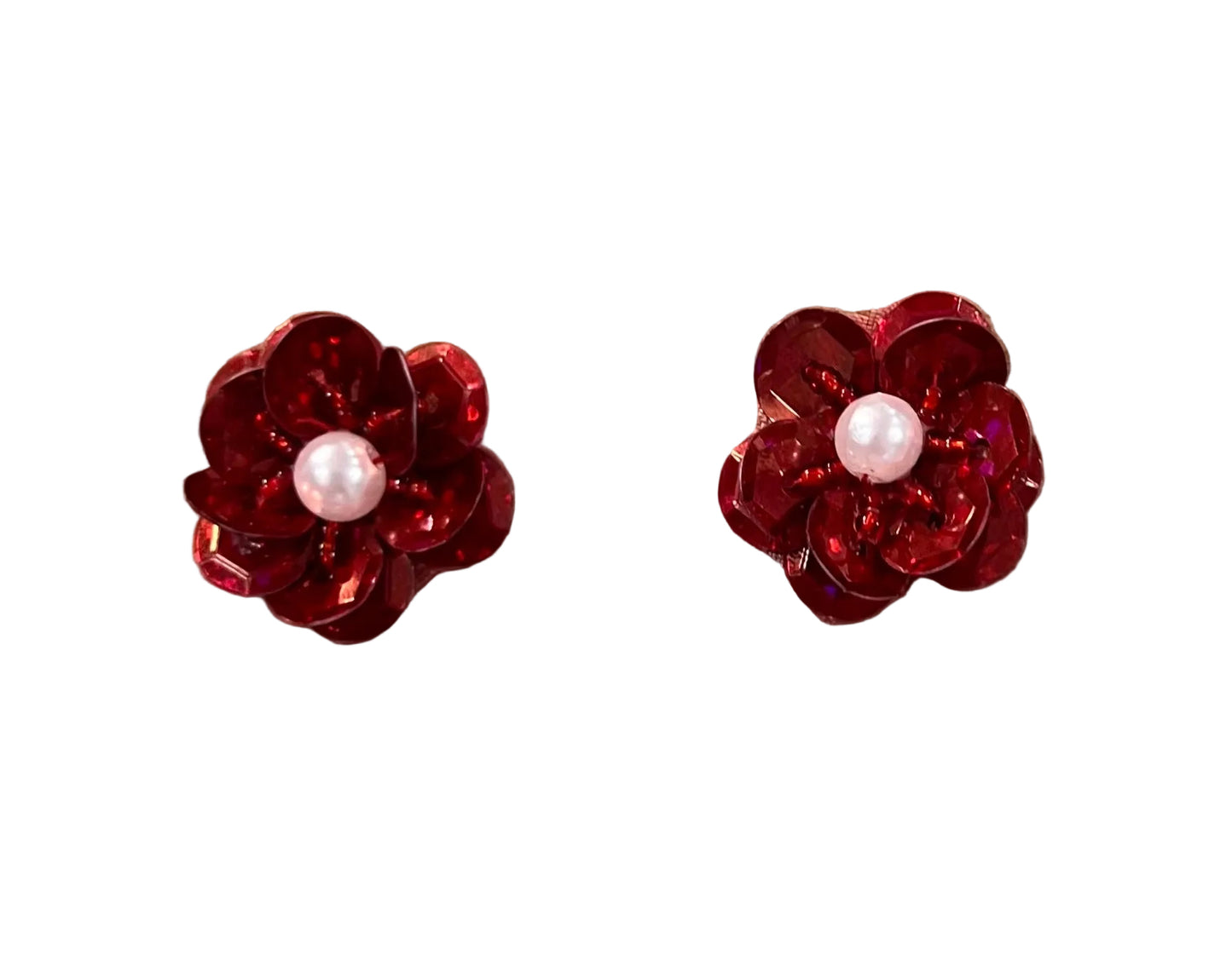 Juego de 5 flores rojas con centro de perla de 2.5 cm