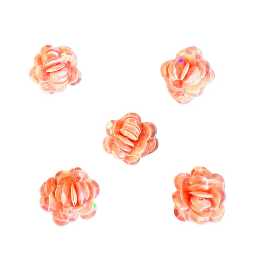 Flower Set of 5 Peach Sequins 1/2"