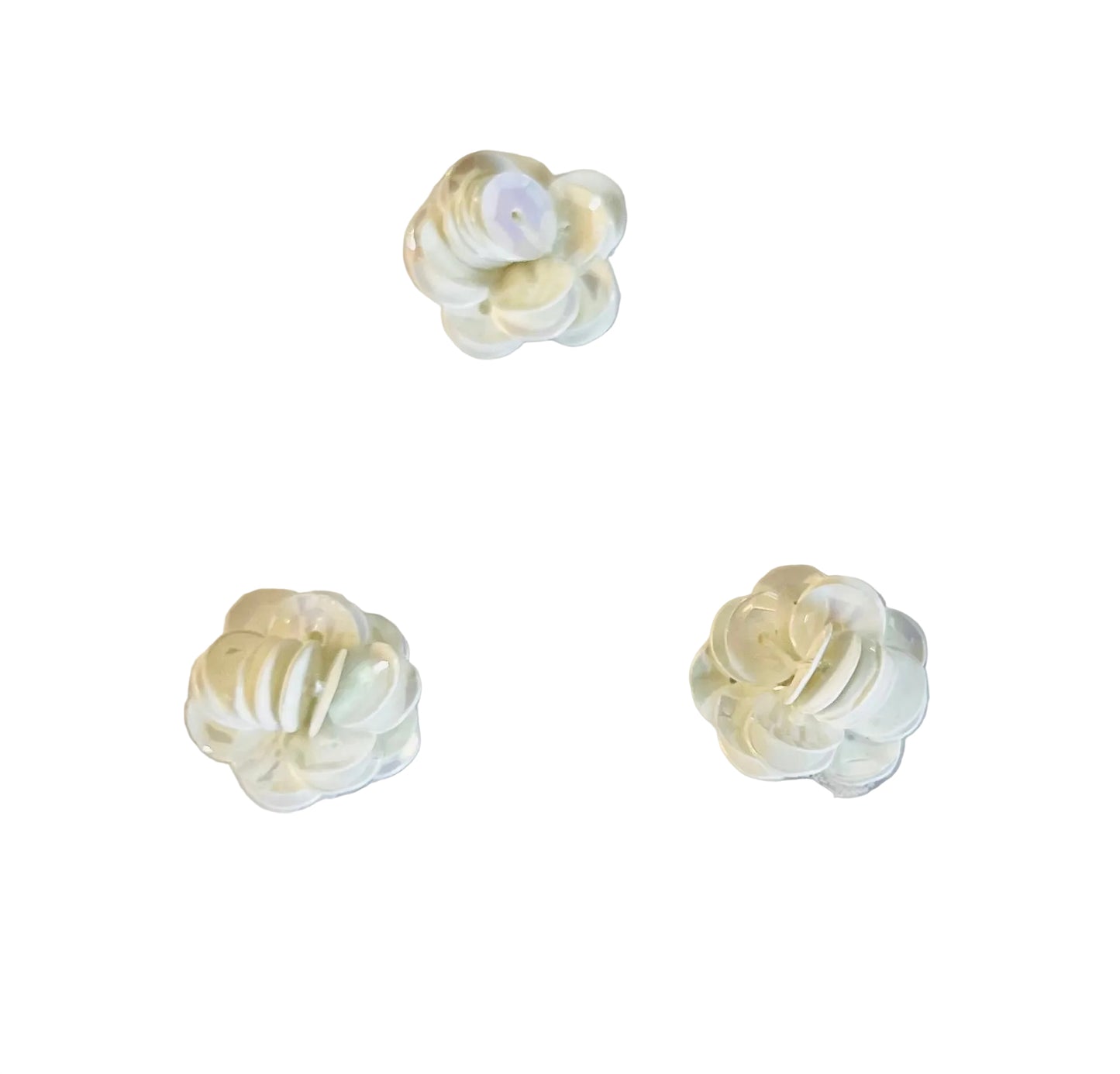 Juego de 3 flores con lentejuelas blancas de 1/2"
