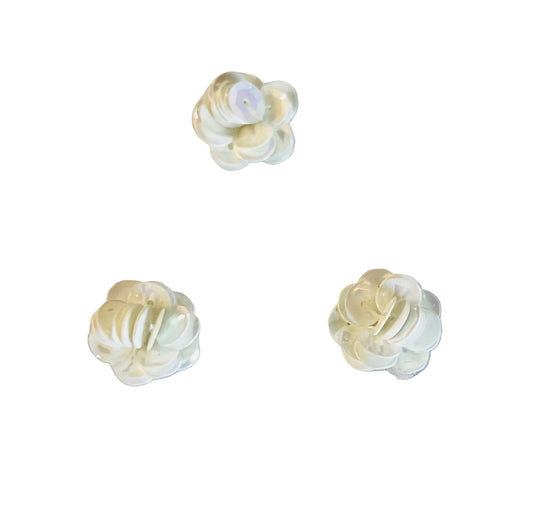 Juego de 3 flores con lentejuelas blancas de 1/2"
