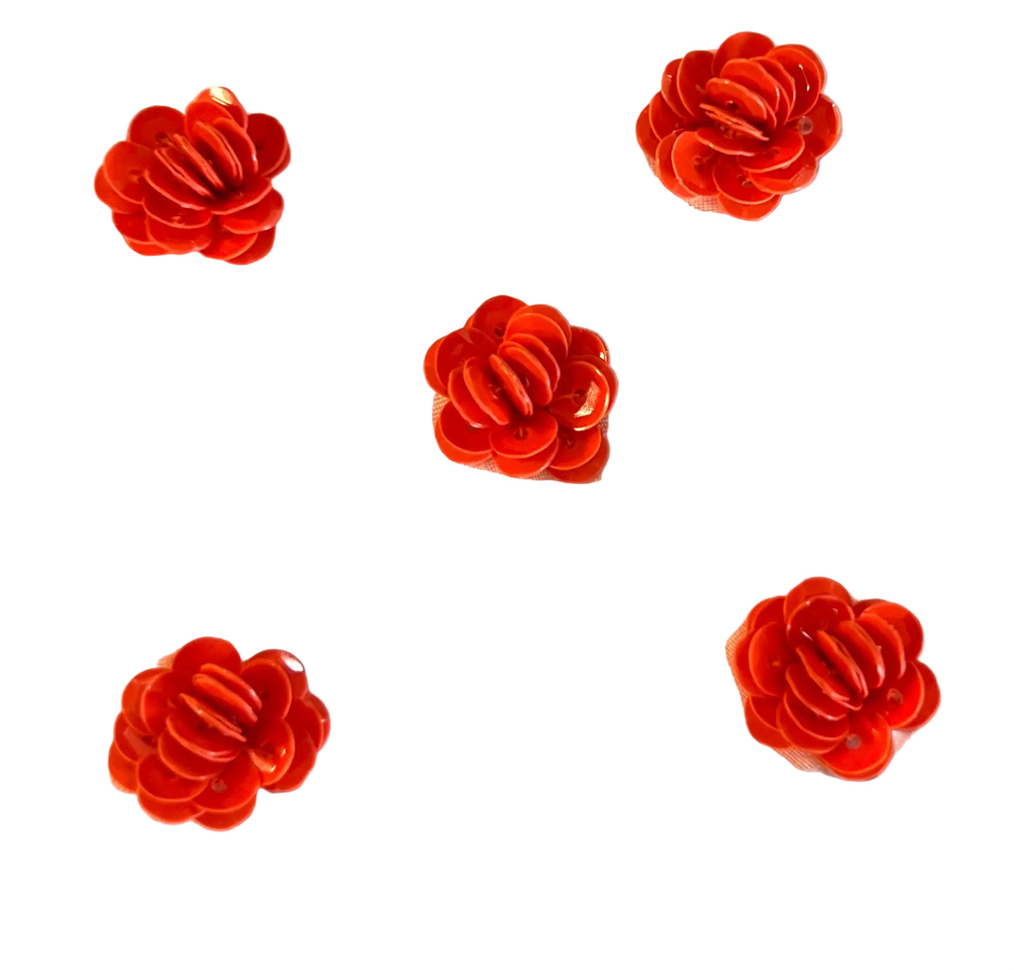 Juego de flores de 5 lentejuelas rojas anaranjadas de 1/2"