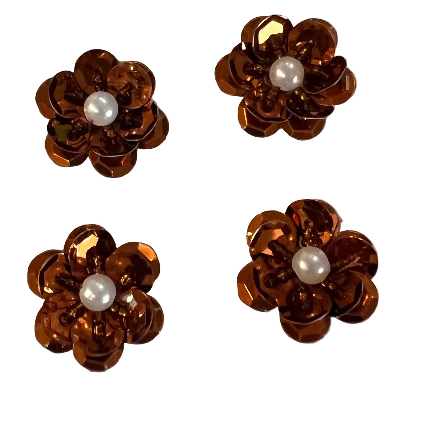 Juego de 5 flores de lentejuelas color bronce y centro de perla de 2,54 cm