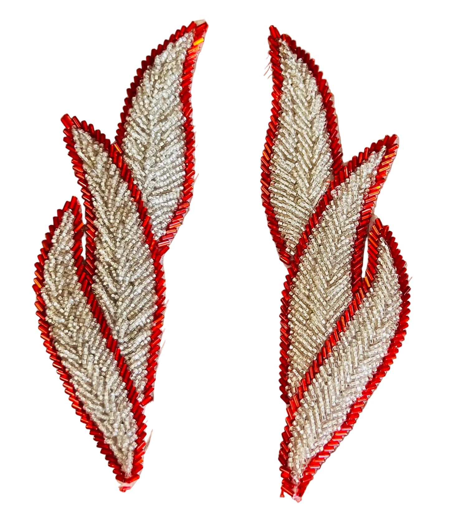 Leaf Pair with Silver and Red Beads 7" x 2"