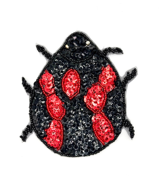 Beetle with Red and Black Sequins and Beads 4.5" x 4.25"