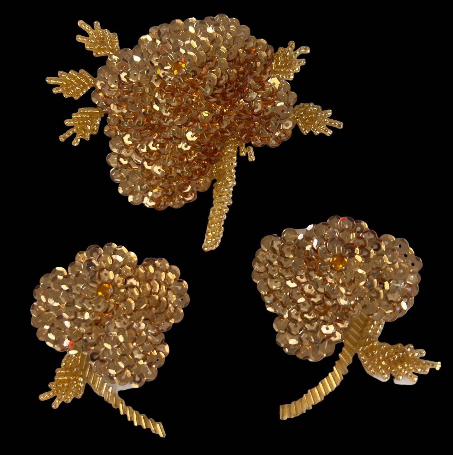 Flower Set of Three with Gold Sequins 6" x 3"