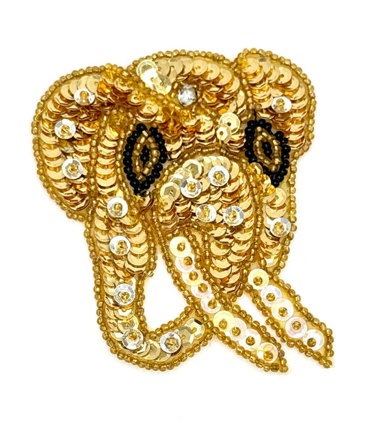 Elephant with Gold Sequins and Beads 3.5" x 2.75"