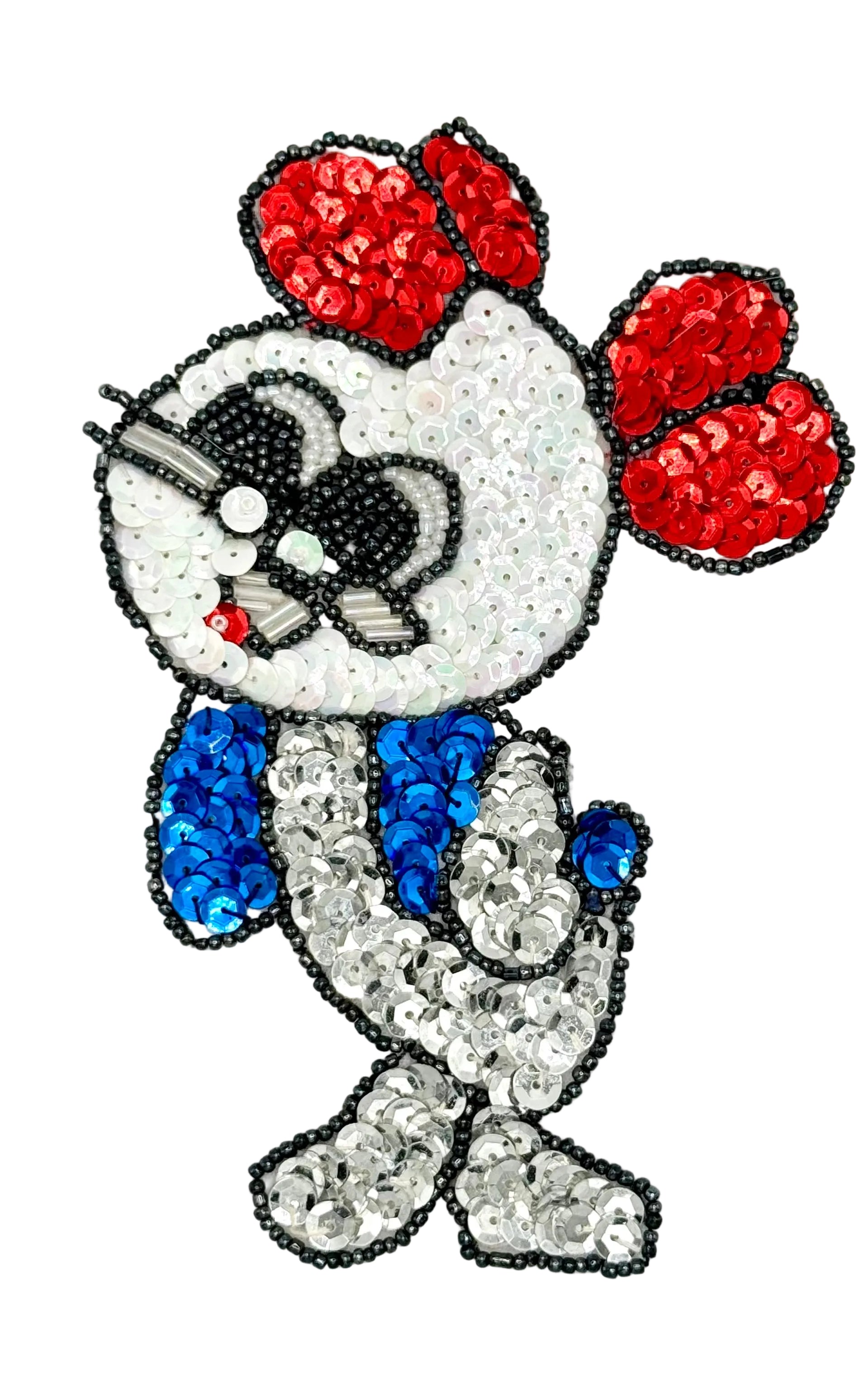 Sequin mouse  patch made of sequins and beads on a white background