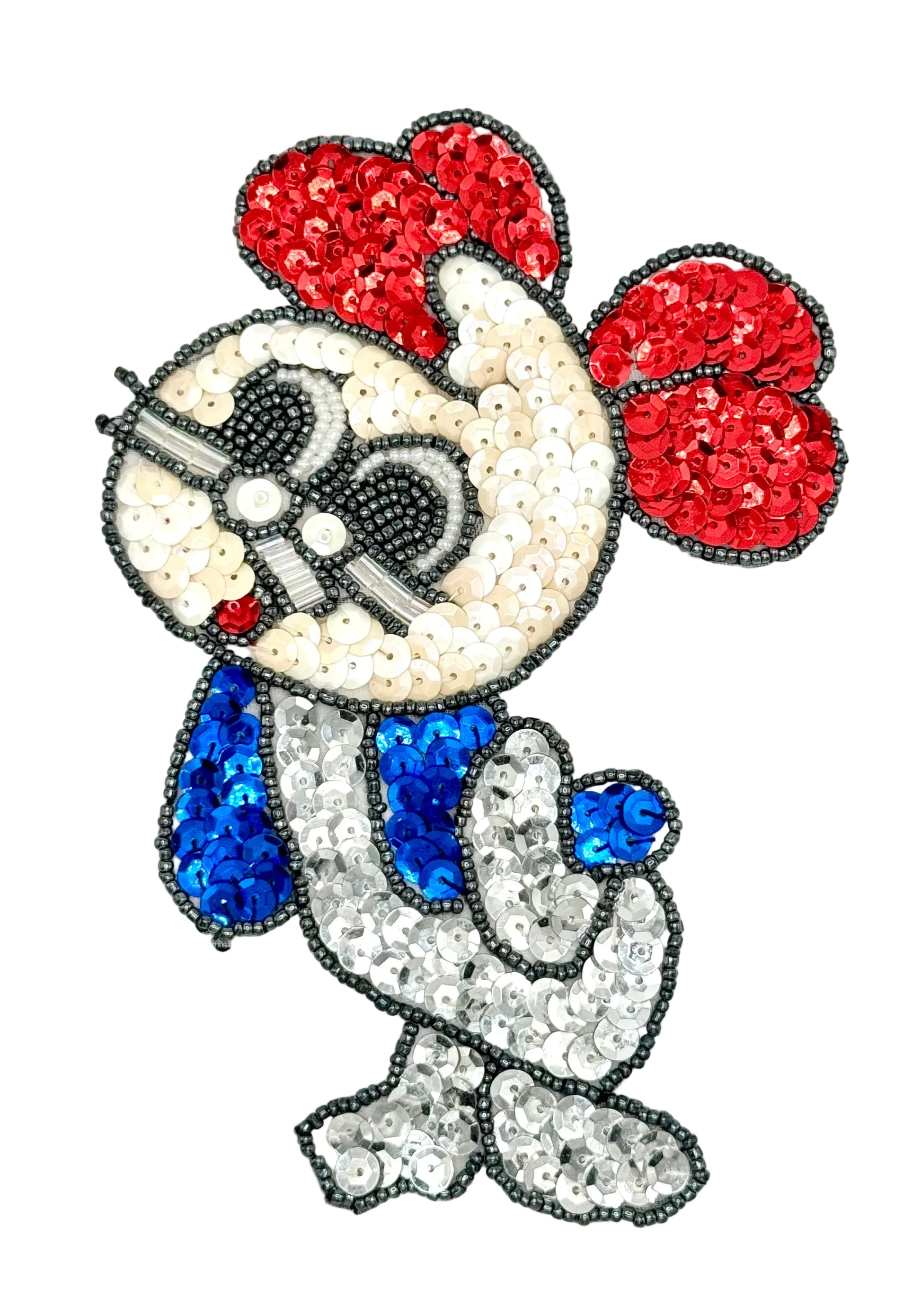 Sequin mouse  patch made of sequins and beads on a white background