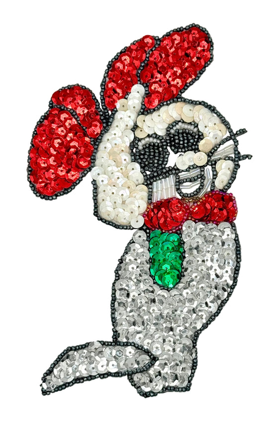Sequin mouse patch with sequins and beads on a white background