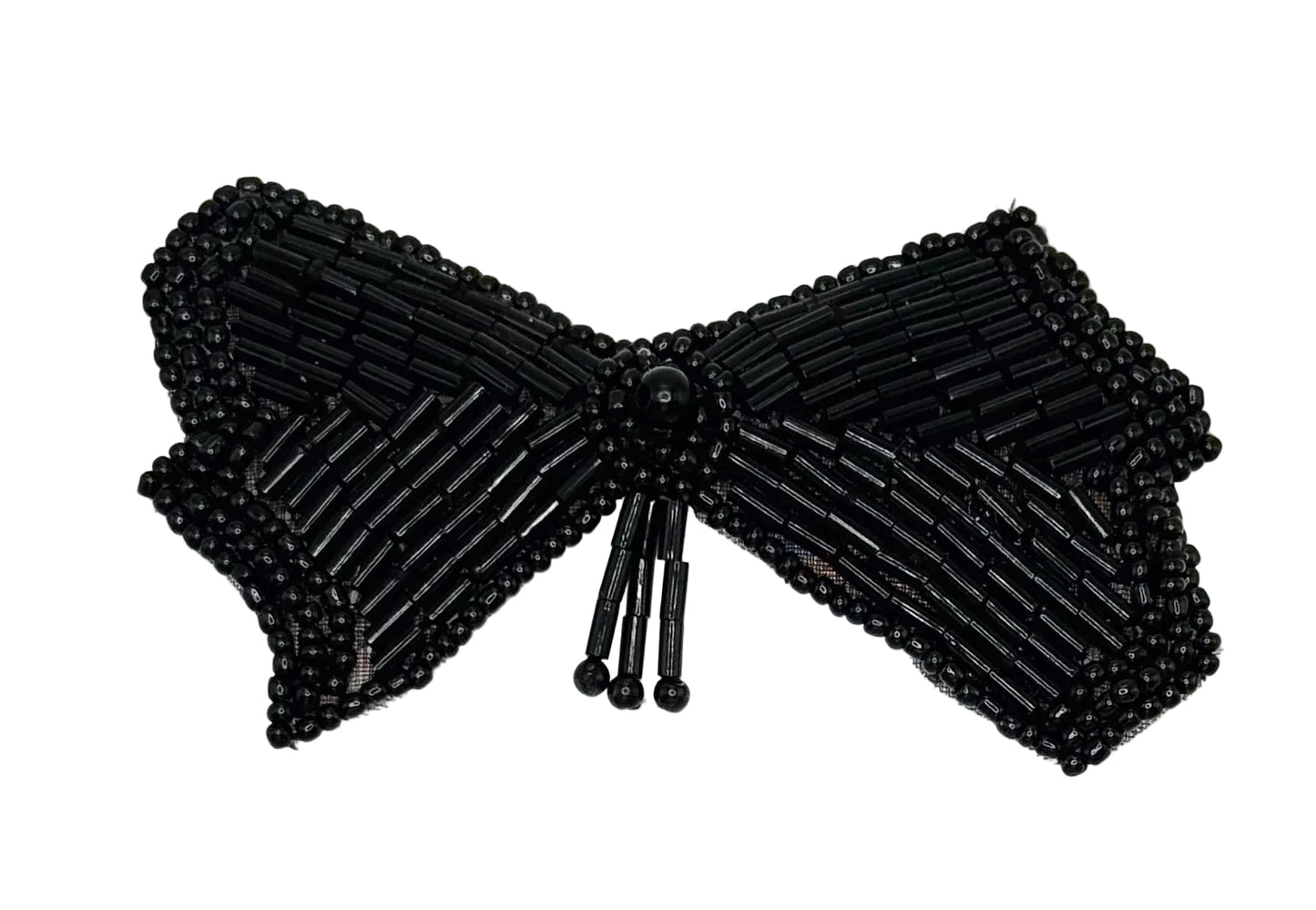 Black beaded bow on a white background