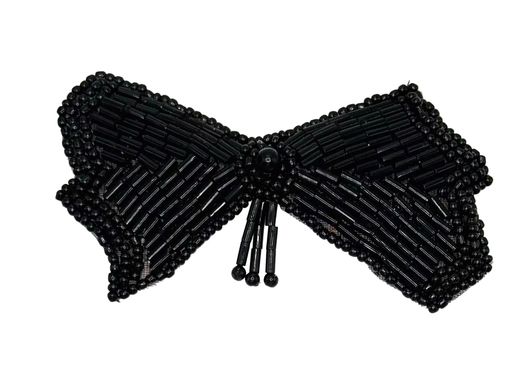 Black beaded bow on a white background