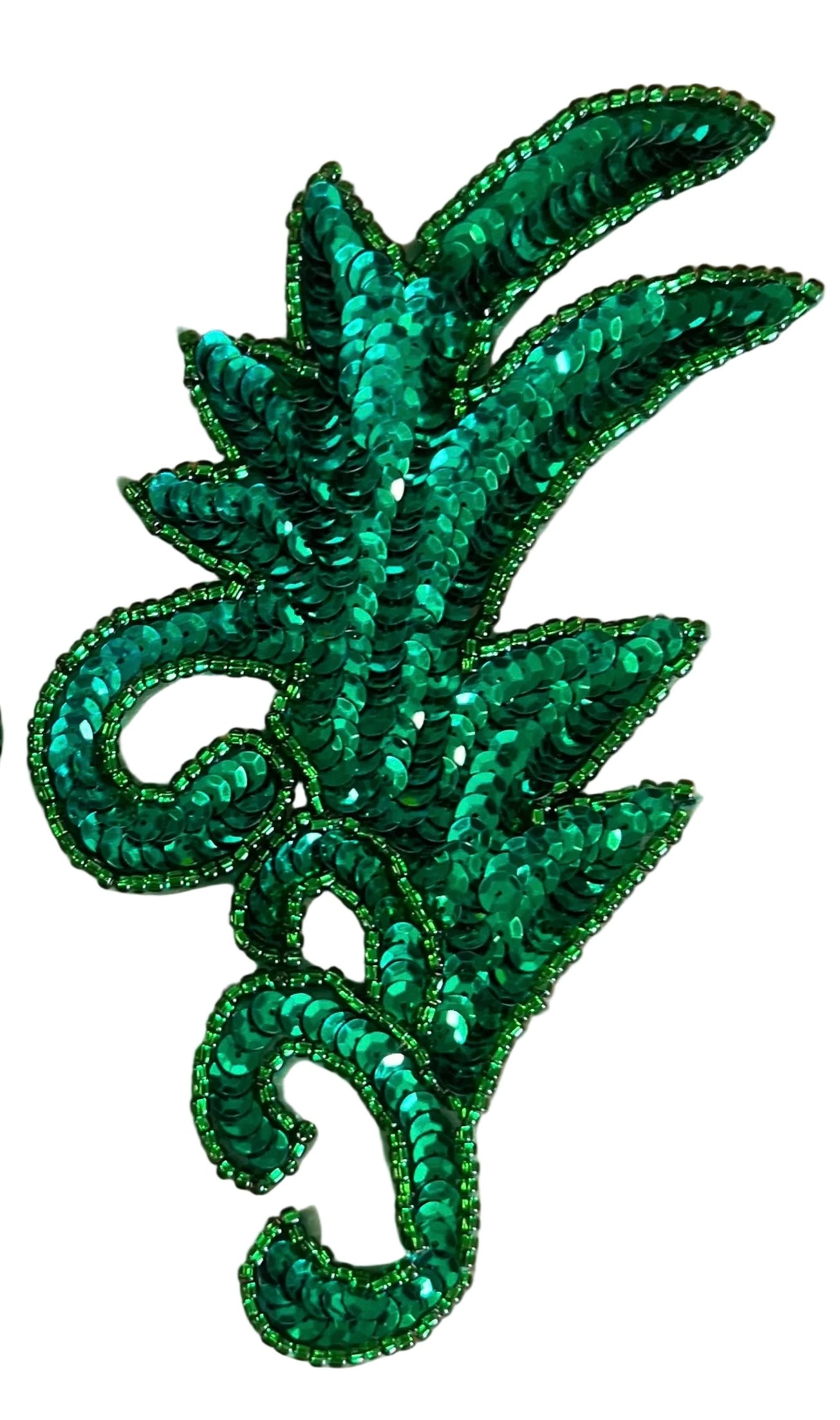 Par de hojas con lentejuelas y cuentas verdes de 8" x 4"