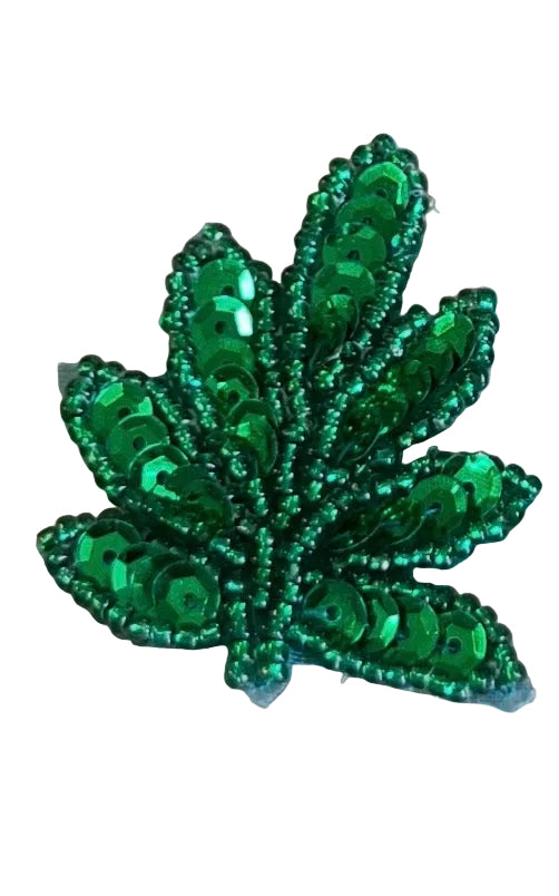 Par de hojas con lentejuelas y cuentas verde oscuro de 3.8 cm x 5 cm - Elige con o sin pegamento