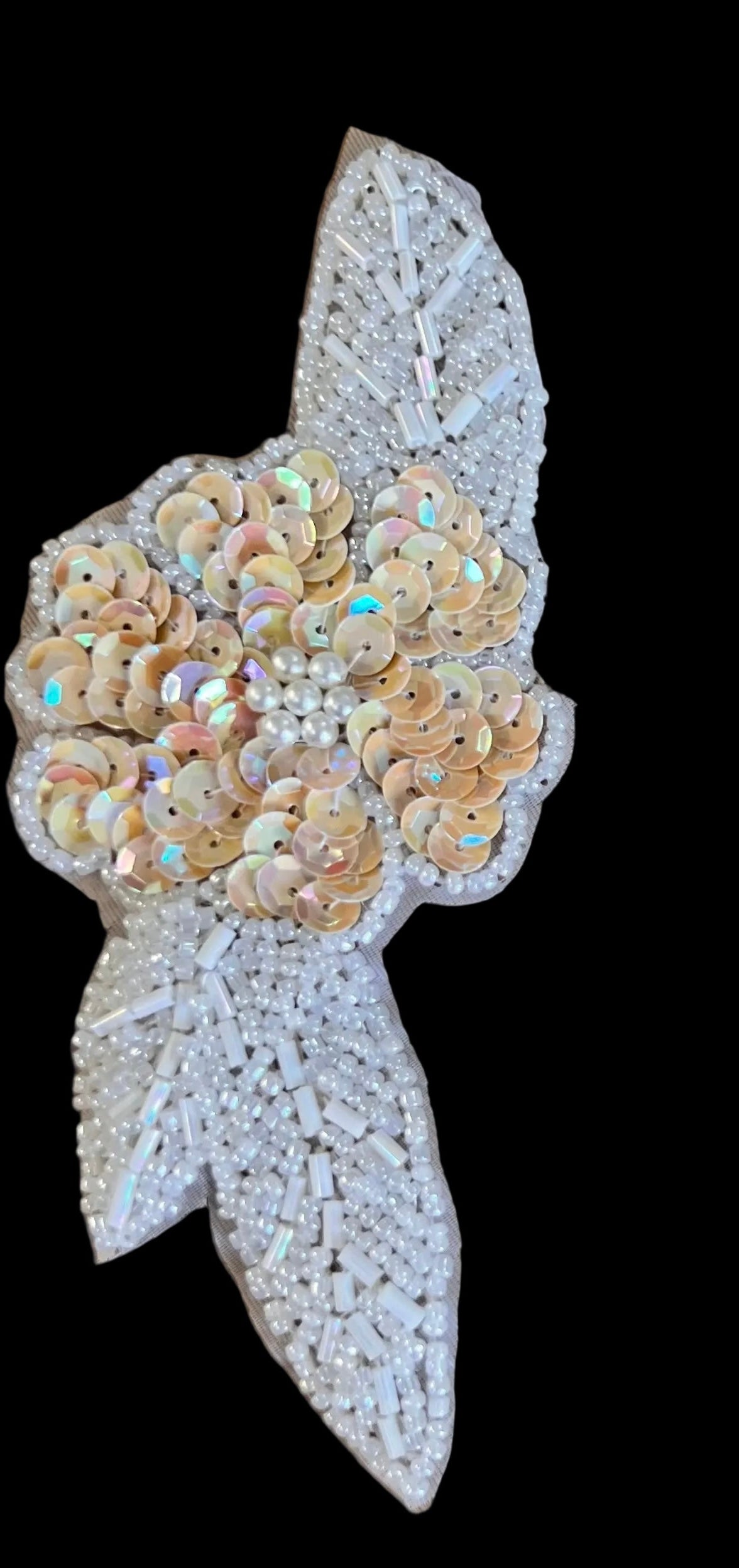 Flower with White Beads and Beige Sequins 6" x 2"