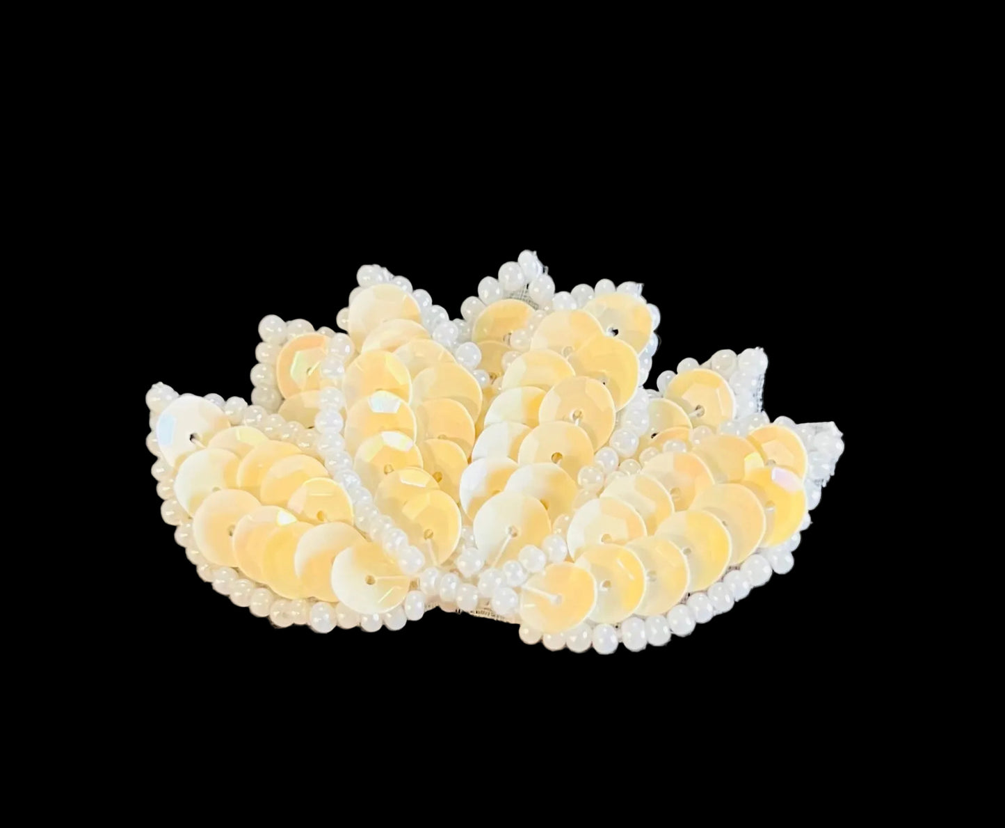 Leaf Design with Creamy Sequins and White Beads 2" x 1"