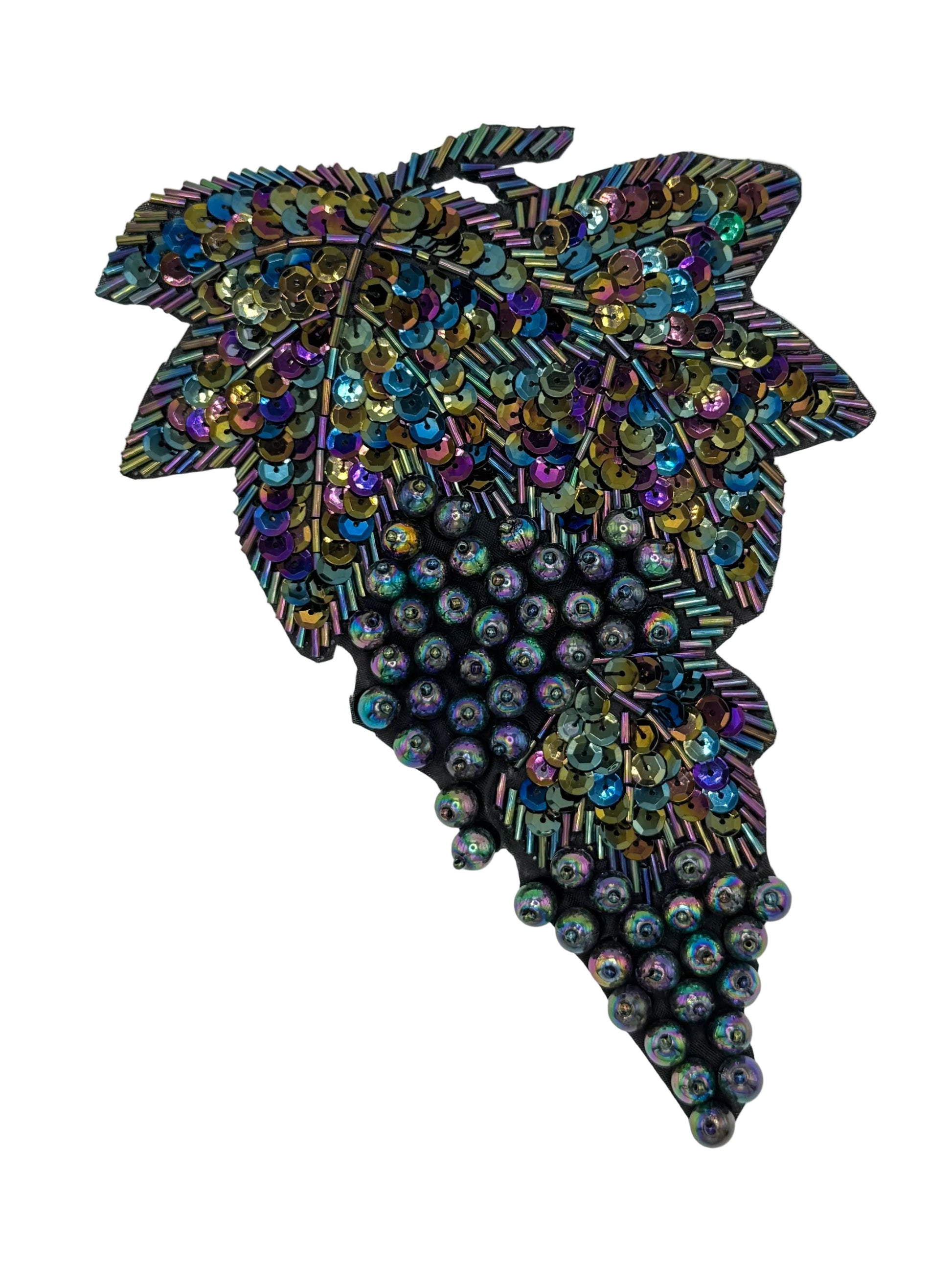 Grapes on Vine with moonlight  beads and sequins on a white background