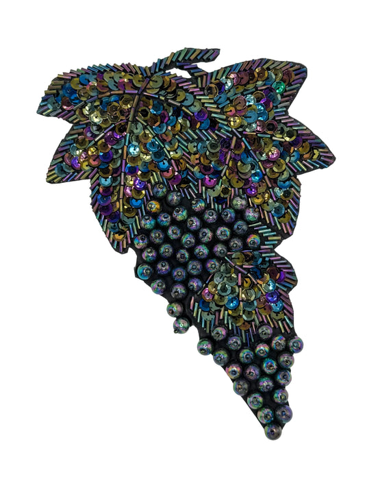 Grapes on Vine with moonlight  beads and sequins on a white background