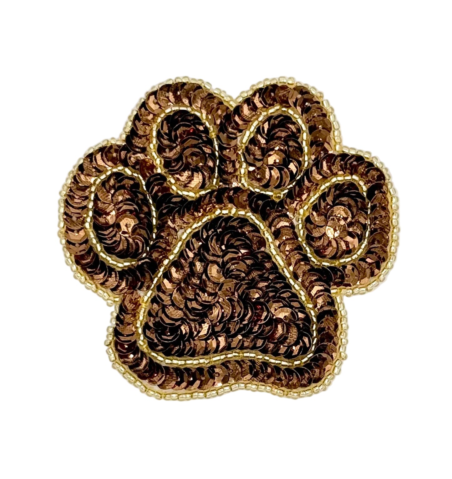 Gold and bronze paw print design on a white background