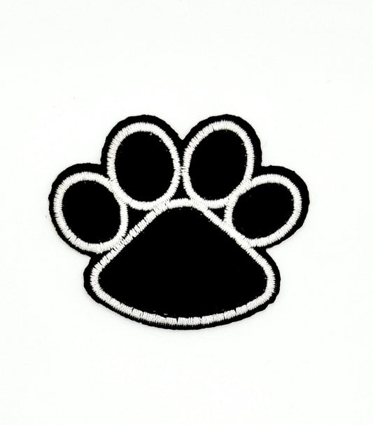 Black and White Embroidered Paw Print - Iron-on 2.25" x 1.75"