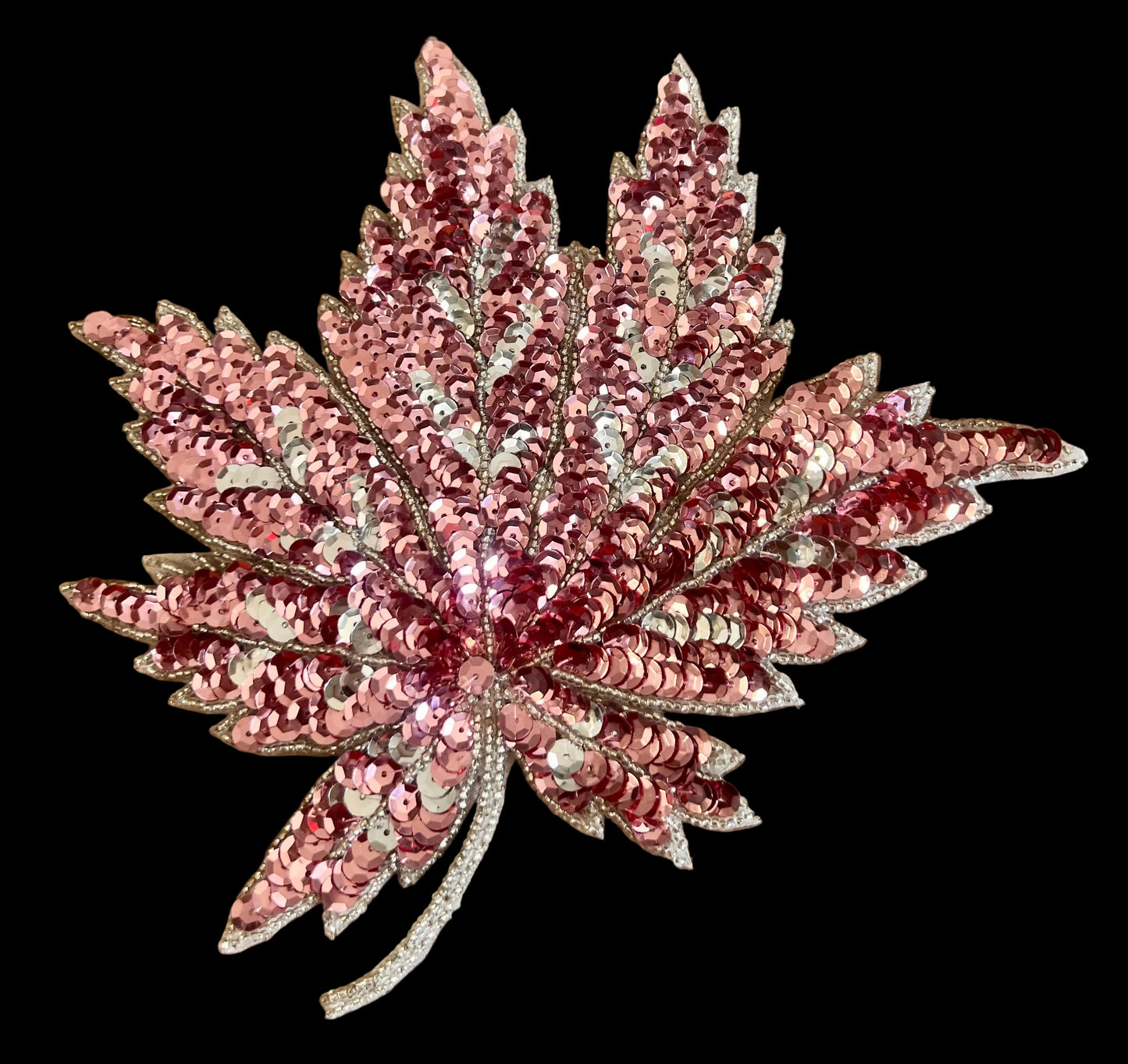 Pink Leaf with Pink Sequins and Beads Choice of Size 4" x 4" & 8" x 8"
