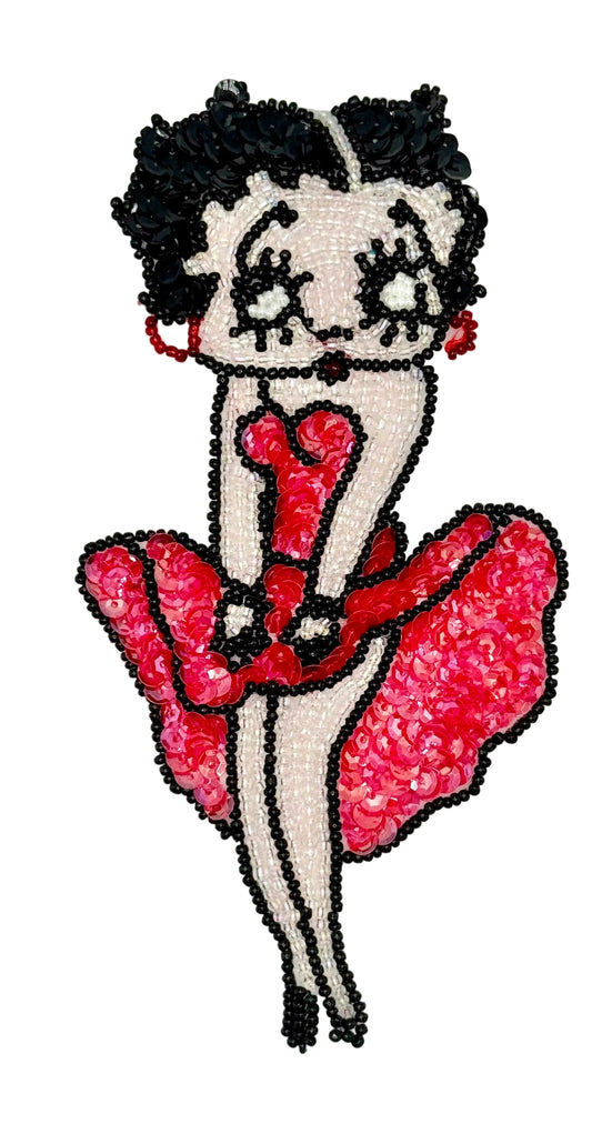 Personaje de dibujos animados vintage de Betty Boop - Lentejuelas y cuentas 6.75” x 3.5”