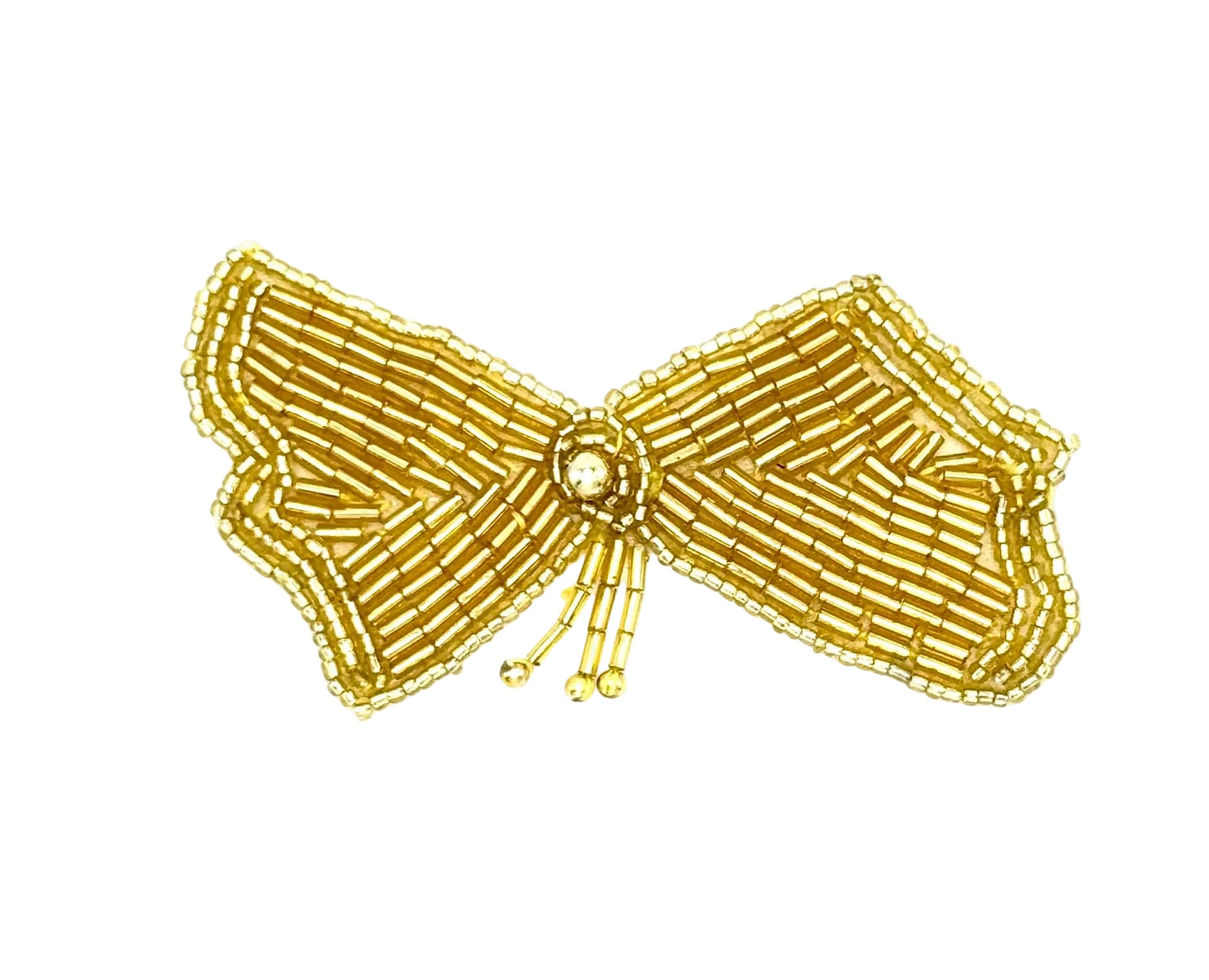 Gold beaded bow on a white background