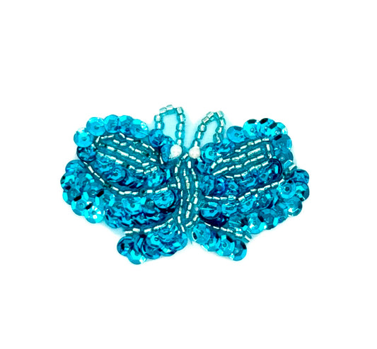 Butterfly with Turquoise Sequins and Beads 2.5" x 1.5"