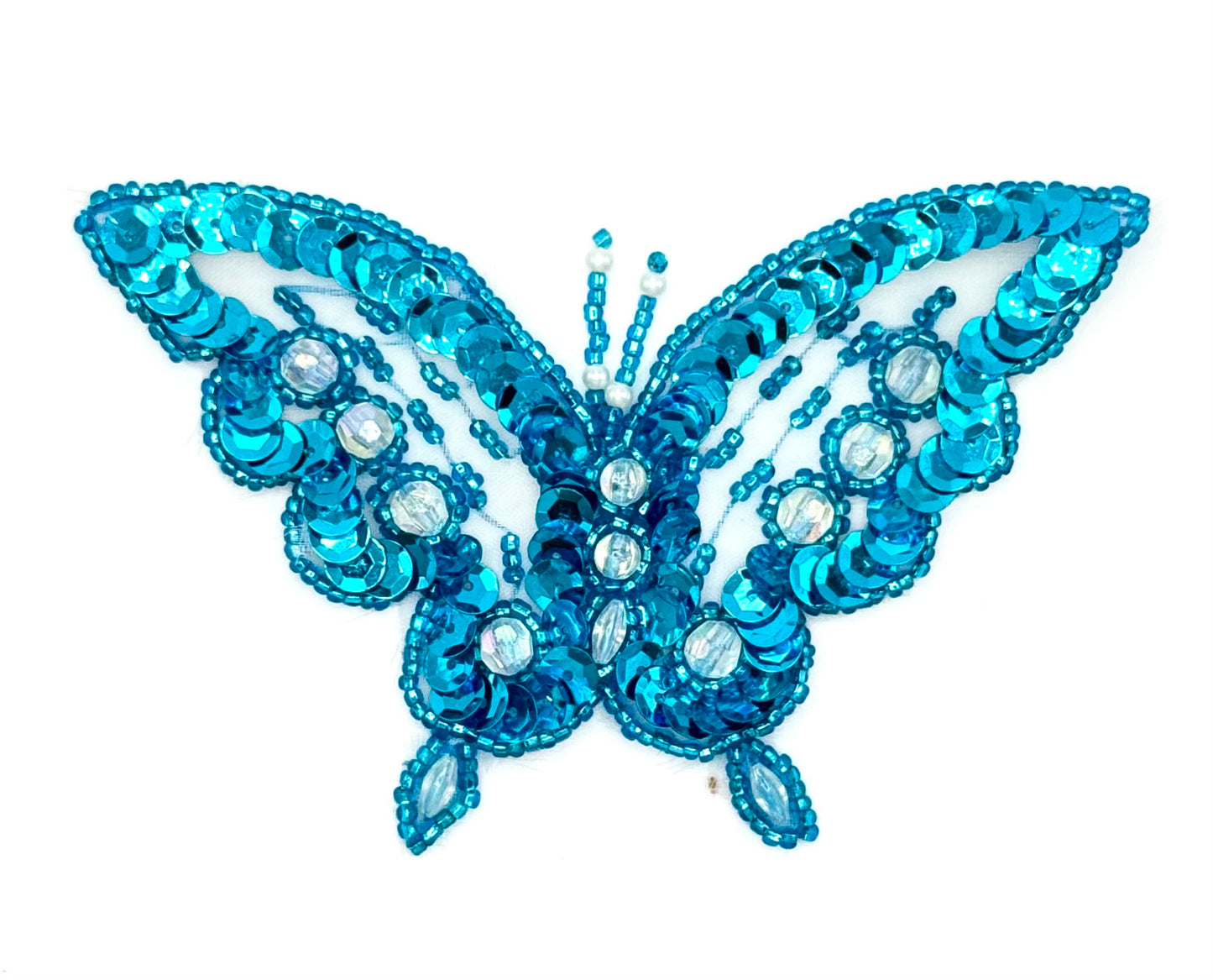 Butterfly with Turquoise Sequins and Raised AB Beads 4.5" x 3"
